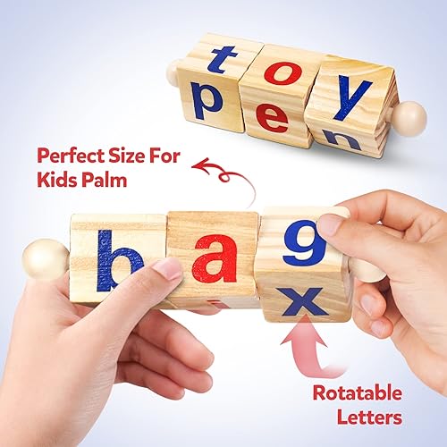 Miniatura 2 de Bloques de lectura de madera barras de vocal juegos de ortografía tarjetas flash giratorias letras a juego rompecabezas para niños juguetes