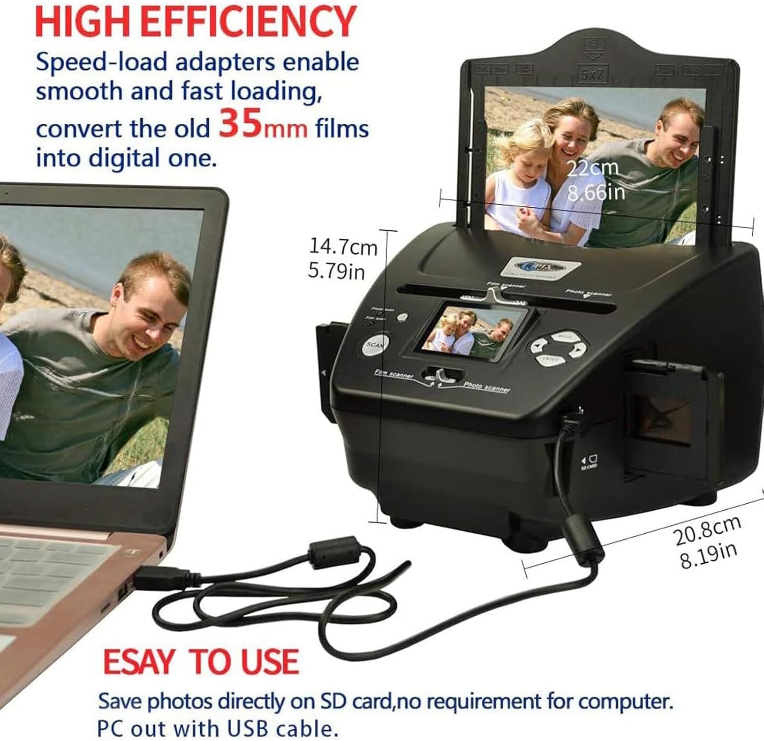 Film and Slide Scanner, 35mm/135mm Negative Scanner, 8.1 Megapixel 4-in-1 Photo and Film Scanner