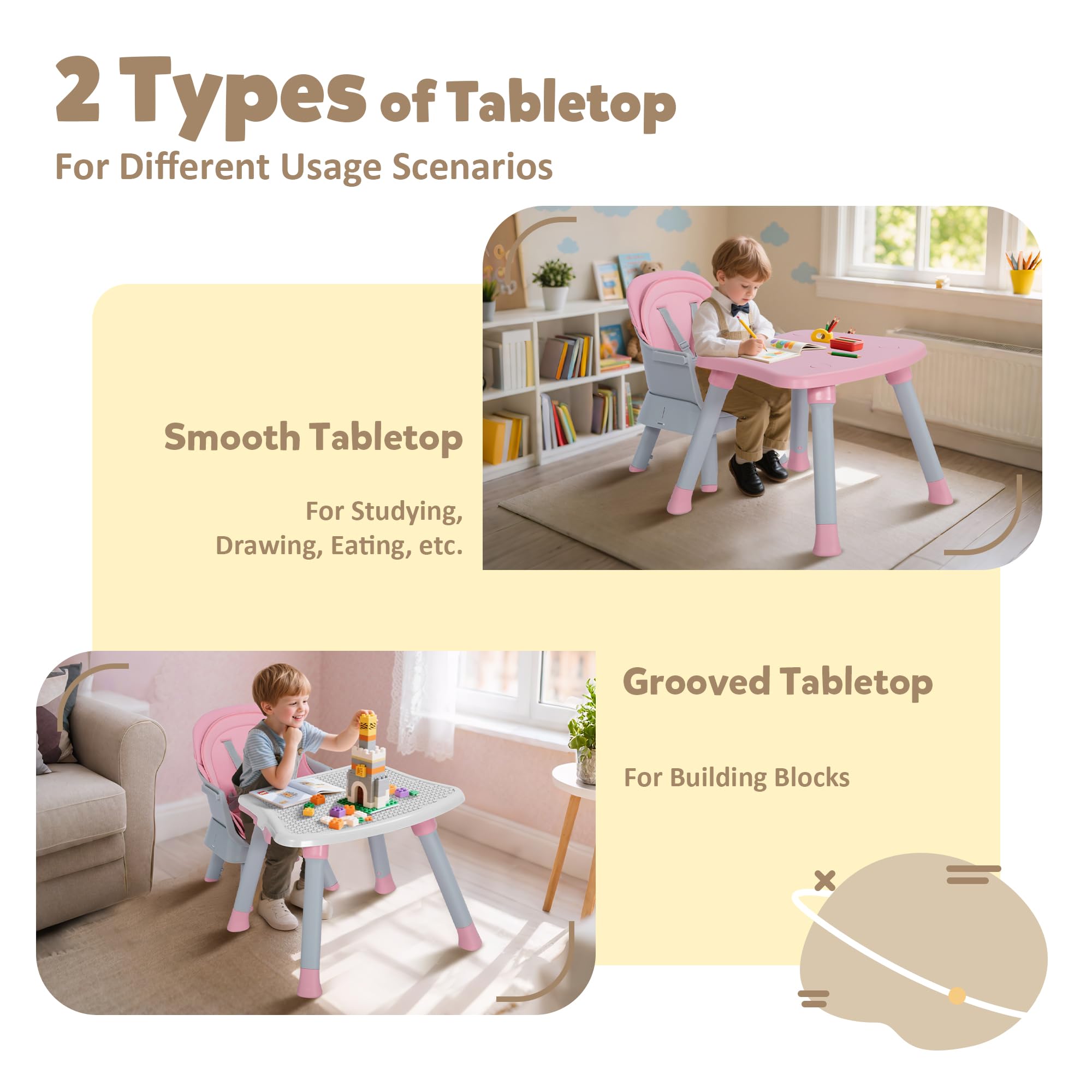 TODEFULL Baby High Chair, 8 in 1 Convertible Highchairs for Babies and Toddlers, Children Dining Booster Seat/Kids Building Block Table for Girls Boys, Baby Seat with Removable Tray, Pink