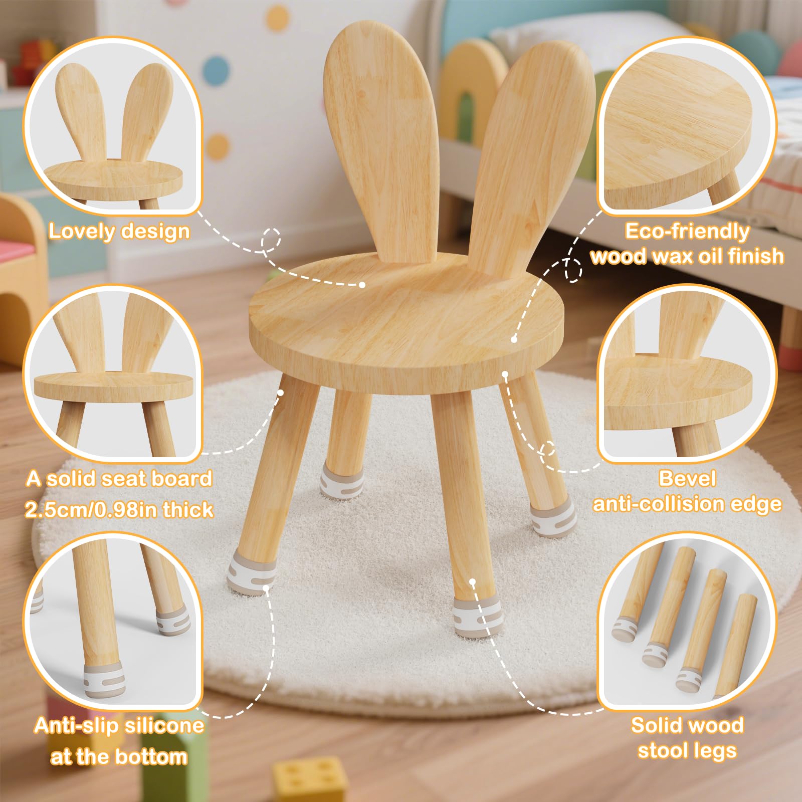 Houten kinderstoeltje 1-4 jaar - blank 44x29x30,5