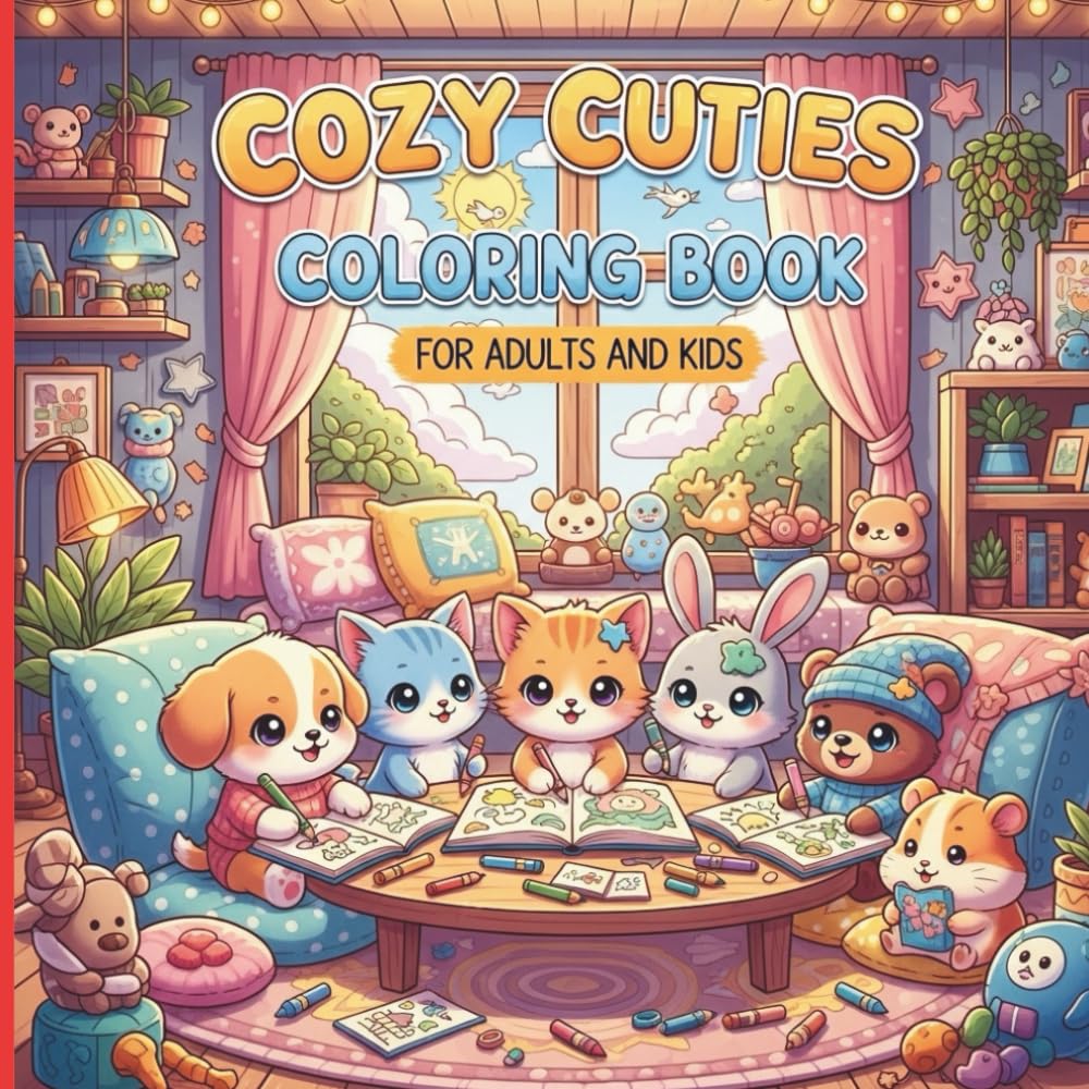 Cozy Cuties Coloring Book for Adults and Kids:: Adorable Animals in Cozy Spaces for Relaxing and Creative Coloring
