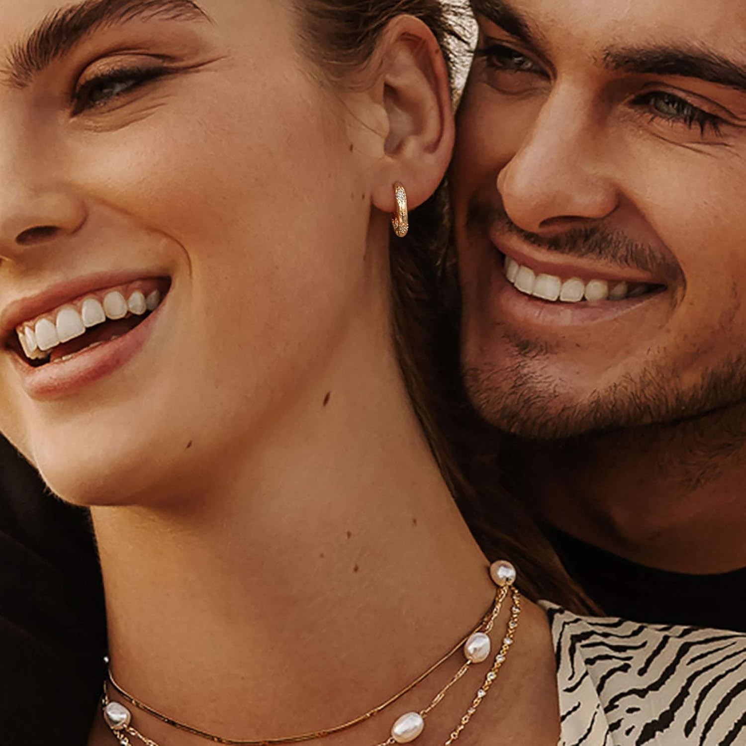 Gold Huggie Hoop Earrings 14K Gold Plated Dainty Chunky Thick Hoop Diamond Cubic Zriconia Inlay Sleeper Tiny Delicate Boho Beach Simple Hypoallergenic Jewelry Gift for Her - Image 4