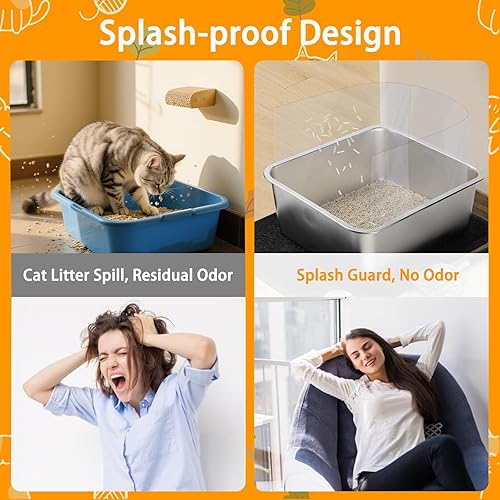 Miniatura 6 de Rypet Juego de 2 cajas de arena de acero inoxidable, bandeja de arena de metal a prueba de óxido, caja de arena duradera para gatitos con 2 cucharas
