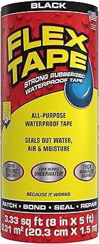 Flex Tape, Original Thick Flexible Rubberized Waterproof Tape - Seal and Patch Leaks, Works Underwater, Indoor Outdoor - Home RV Roof Plumbing and Pool Repairs, Black, 8 in x 5 ft, Pack of 1