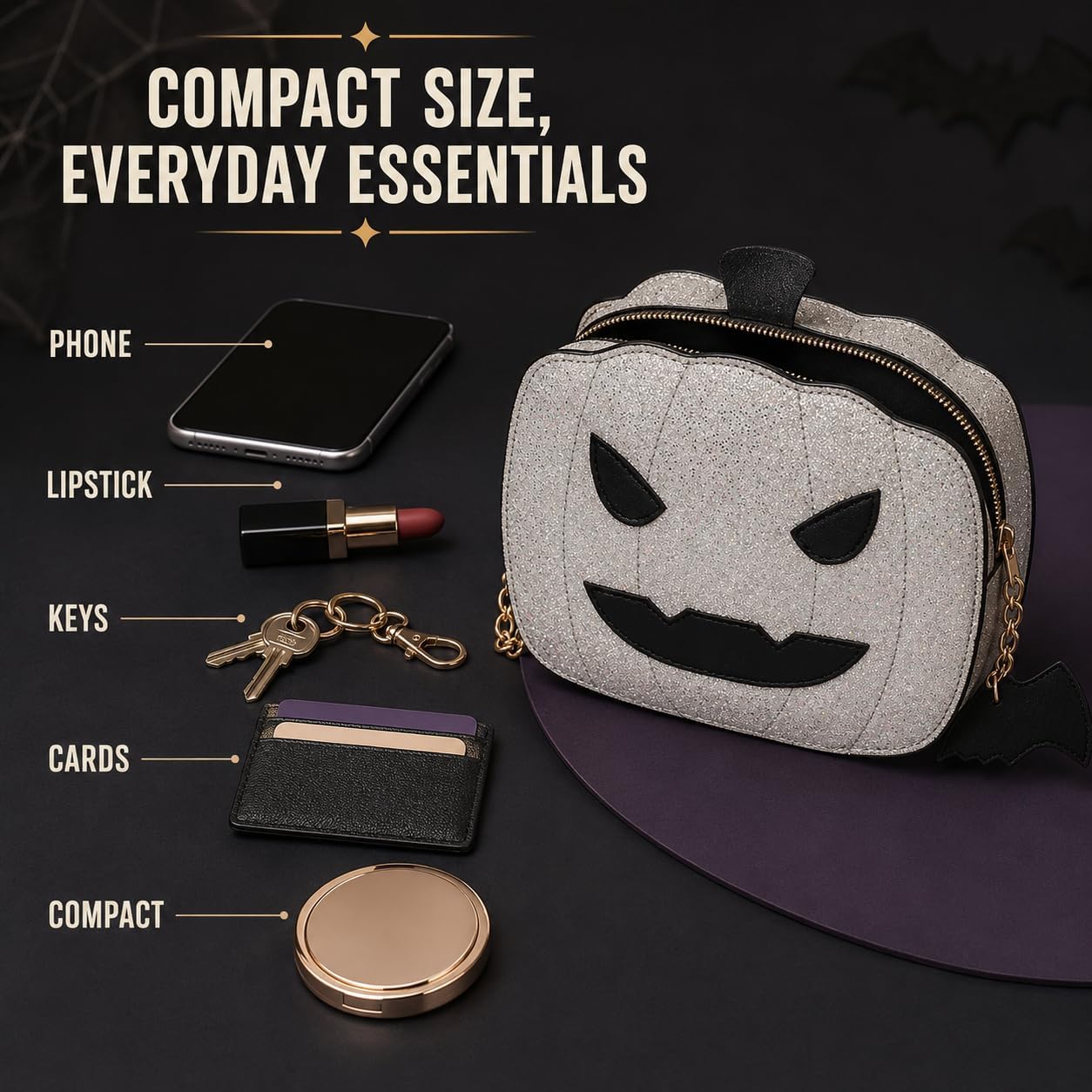 QZUnique Halloween Purses Gothic Novelty Shoulder Bag Pumpkin Coffin Skull Bat Crossbody Bag holiday Party Gift Candy Bag image 4