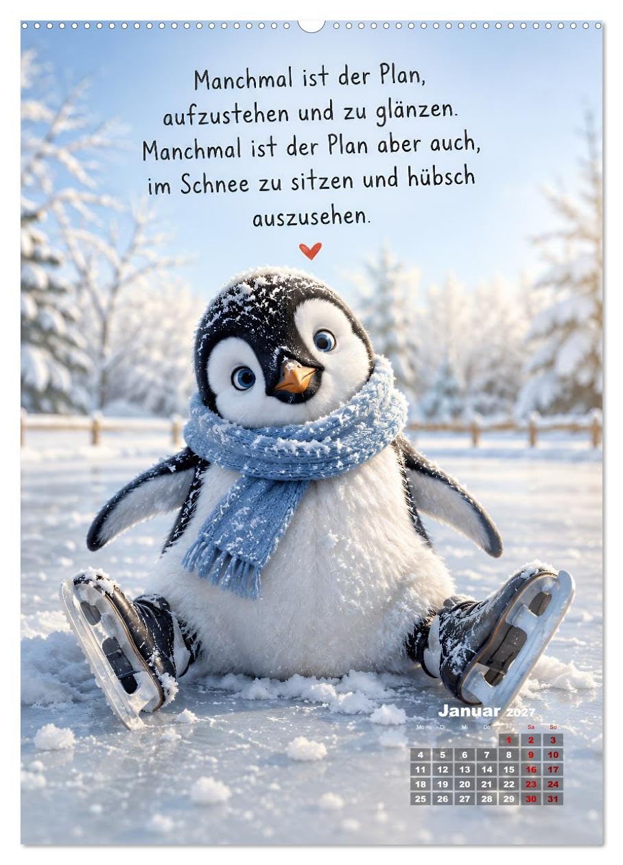 CALVENDO · Oscar - Lachen ist die beste Jahreszeit (Kalender 2027) | DIN A2 Hochformat · Wandkalender · Kalender voller humorvoller Pinguin‑Momente