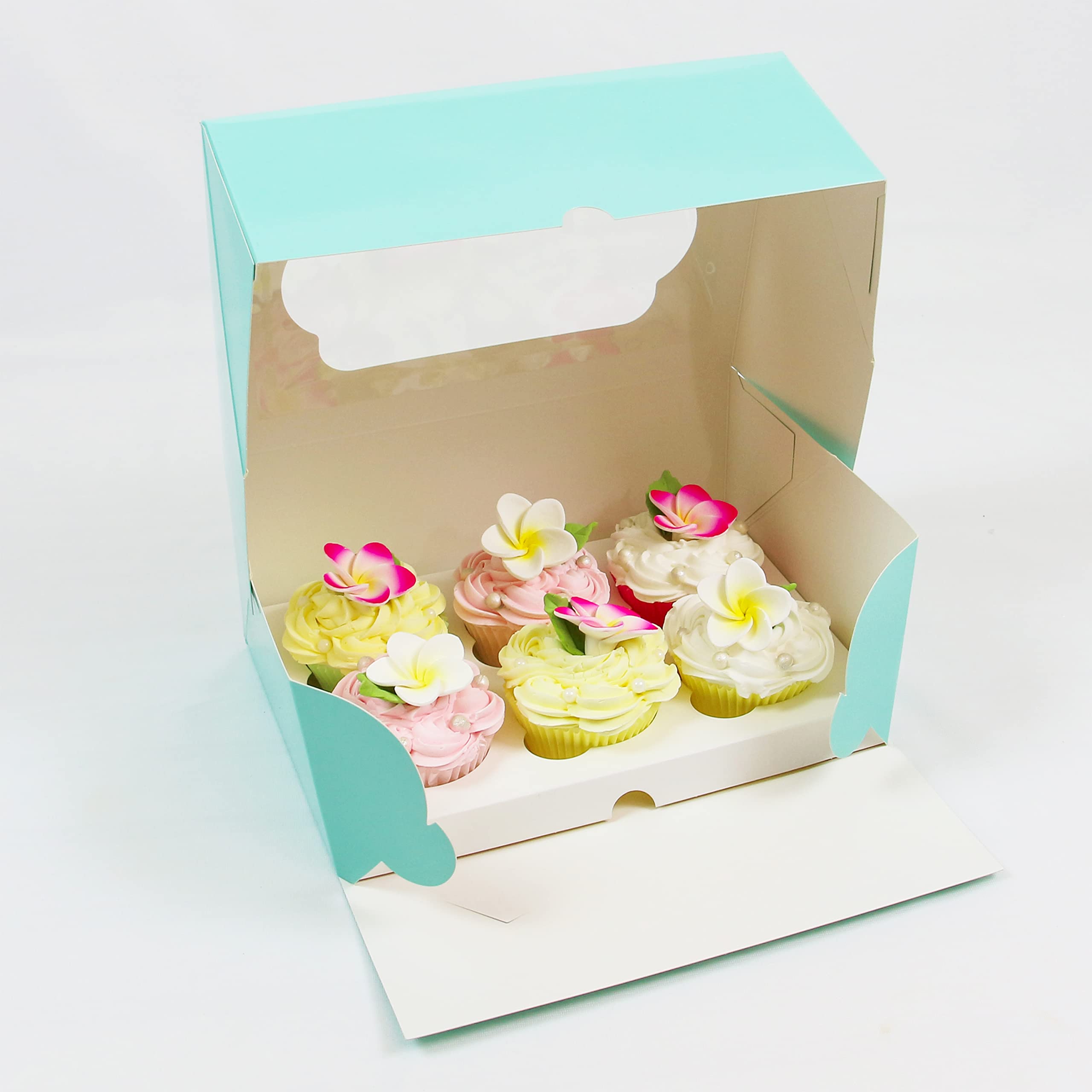 Caja para magdalenas profunda y resistente con inserto, capacidad para 6 cupcakes o magdalenas, caja de galletas, caja de pastelería, brownies y rollos de canela. Azul de diseño con 2