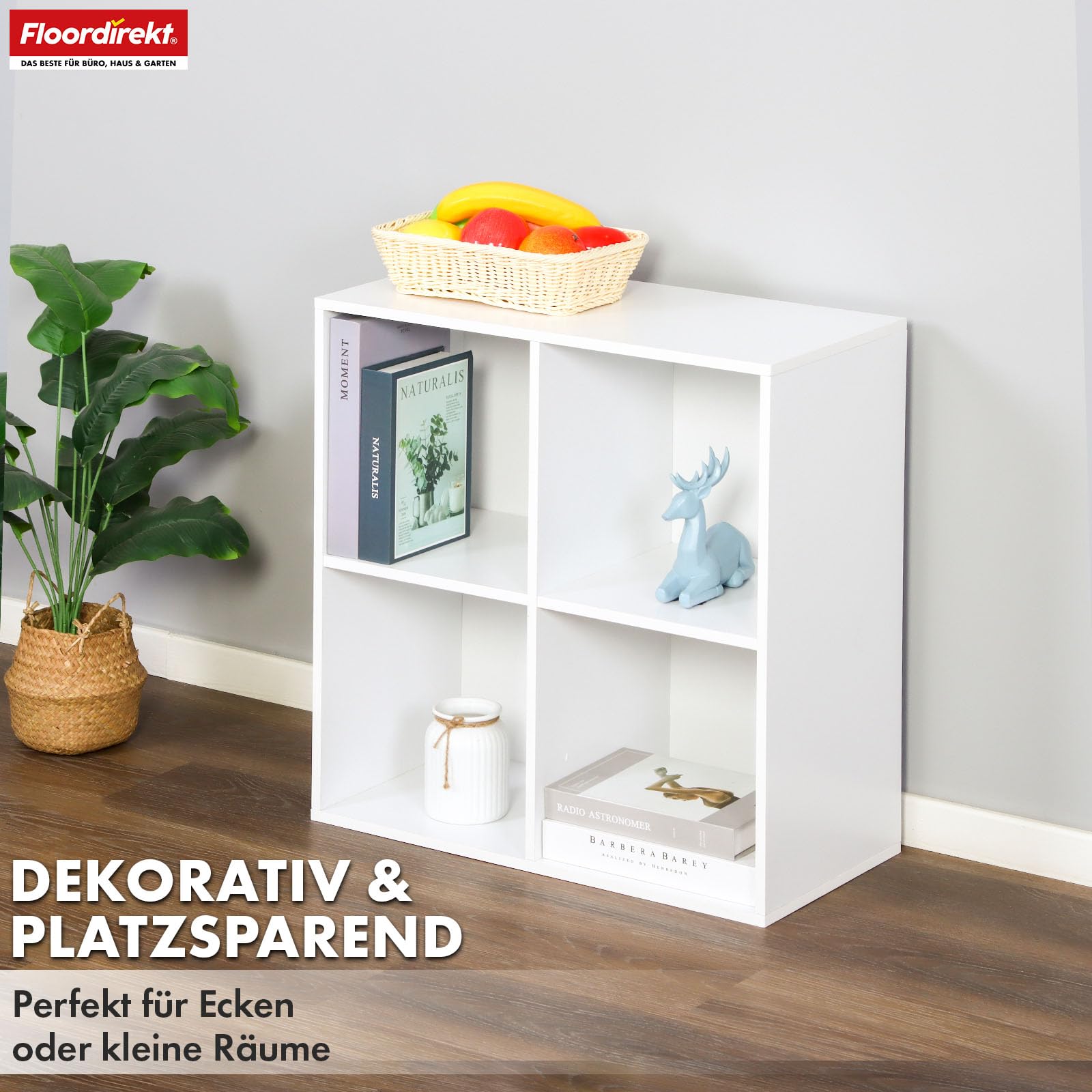 Floordirekt Bibliothèque, étagère blanche avec 4 compartiments, 29 x 59,6 x 59,8 cm, cloison de séparation pour chambre d'enfant, salon, bureau et chambre à coucher (California)