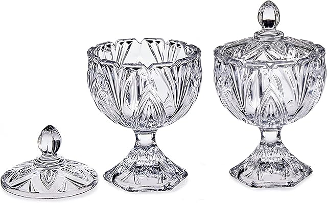 Set of 2 small footed glass candy jar bowl decorative Diameter: 9.3 cm height : 14.2 cm