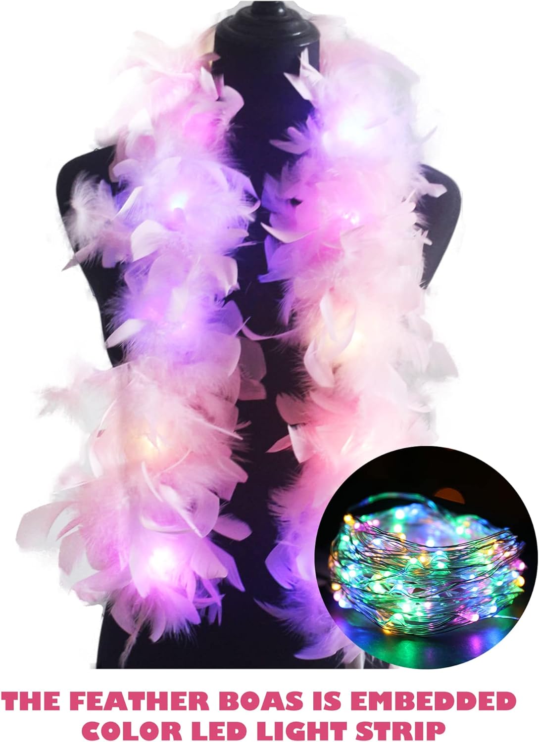 2 Pcs Feather Boas with Heart Rimless Sunglasses，4 ft Feather Boa Halloween Christmas Bachelor Party Pack Accessory - Image 2