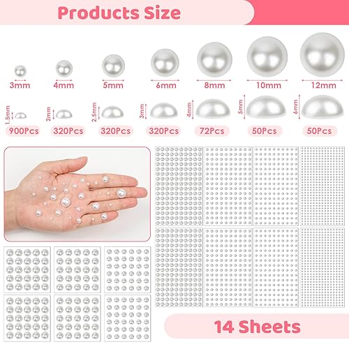 Miniatura 3 de Caffox 2032 calcomanías autoadhesivas de perlas de cabello blanco marfil, 7 tamaños, gemas para cabello, cara, maquillaje, ojos, manualidades, boda