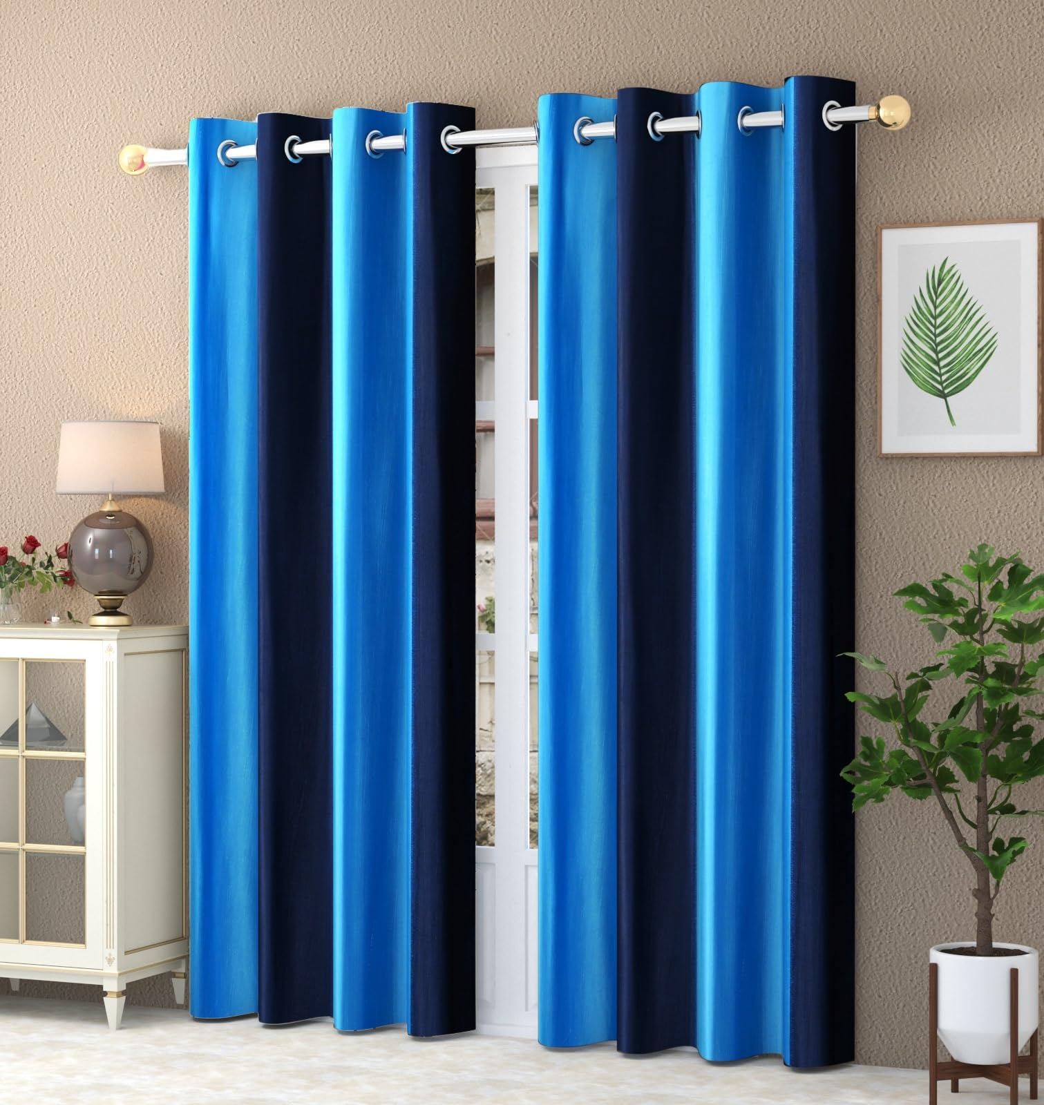 YUKANY Abstract Long Crush Stripped Eyelet Polyester Curtain for Home, Living Room I (Blue, 4 x 6 Feet) (B09HHDV7K8) Amazon Price History, Amazon Price Tracker