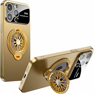 LOWBDGFU Funda magnética para iPhone 15 Pro Max/15 Pro/15 Plus/15, protección de lente de cristal para ventana, giroscopio giratorio 360°, soporte de anillo para teléfono móvil (color: amarillo