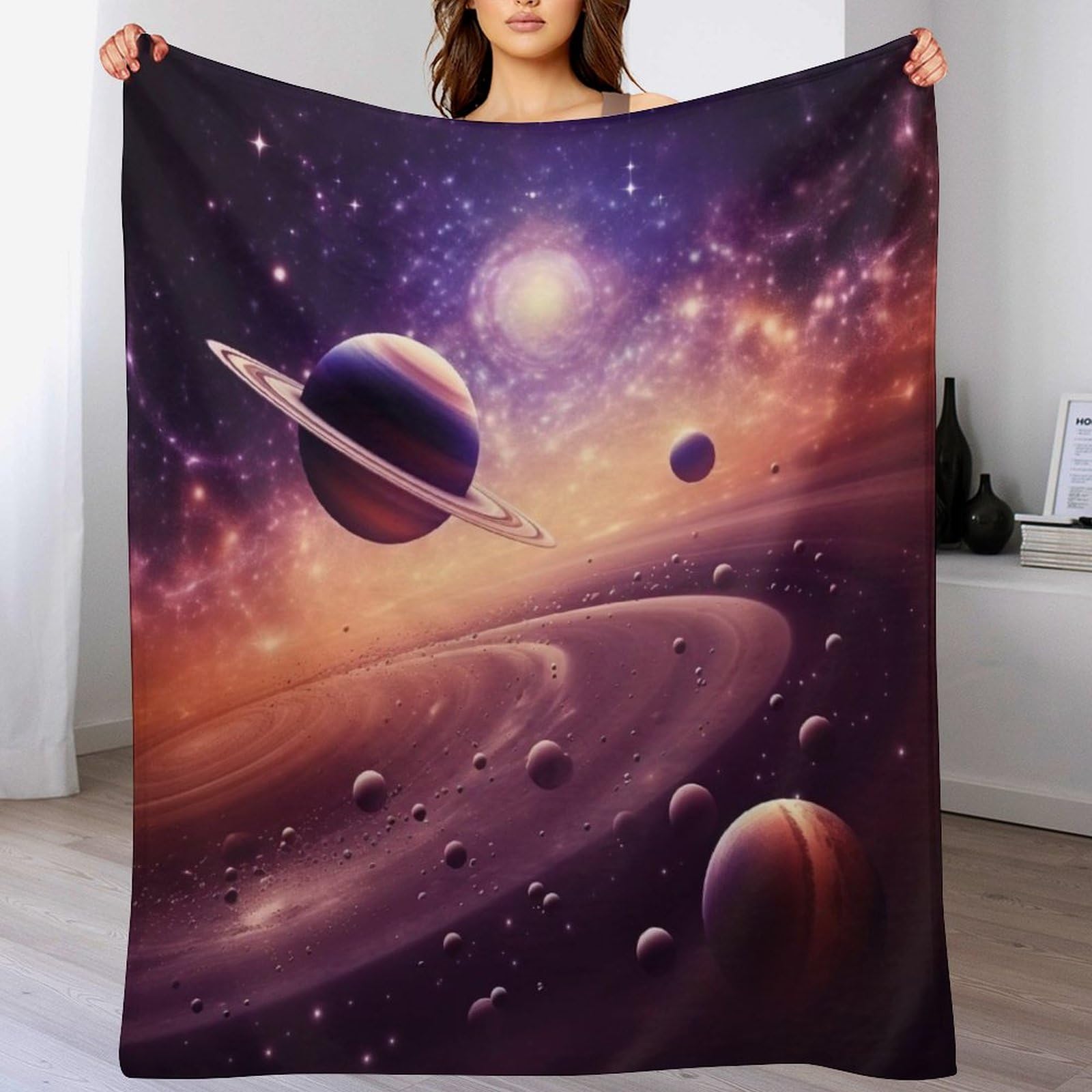 Planet Fleece Blanket Travel Nap Throws Plush Blanket Throw Fuzzy Super Soft Flannel Blankets For Couch, Bed, Sofa Warm And Cozy For All Seasons（130×180cm）