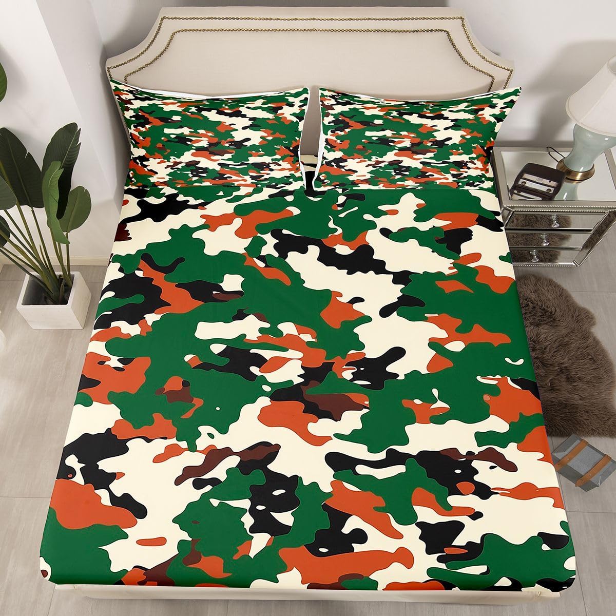 jejeloiu Camouflage Bed Sheets Set Full Size Camo Bed Set for Kids Boys Girls Military Style Deep Pocket Fitted Sheet Army Breathable Soft Lightweight Microfiber