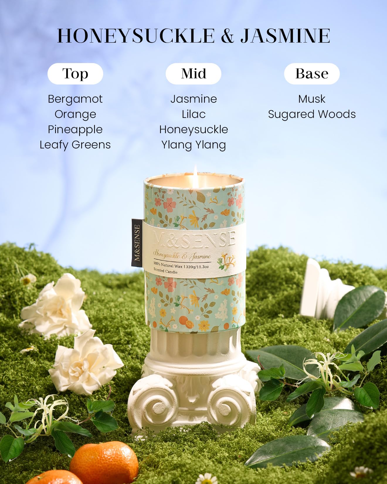 M&SENSE Honeysuckle Jasmine Soy Aromatherapy Scented Candles Gifts for Women 320g 60H Organic Jar Candle Gifts for Men Non Toxic Floral Candles for Spring Holiday Romantic Evenings Relaxation - Image 2