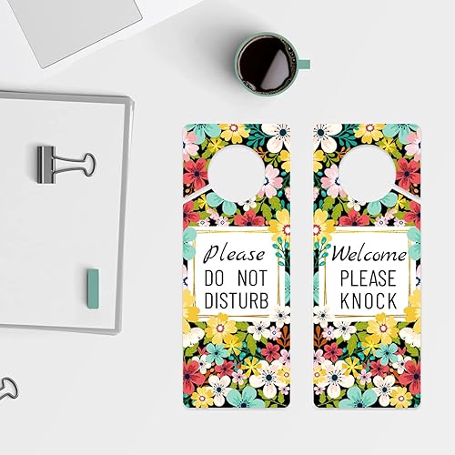 Miniatura 6 de Letrero de PVC con texto en inglés «Do Not Disturb Door Hang», «Welcome Please Knock» para oficina en casa, reuniones y clases en línea, de doble
