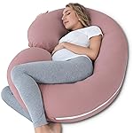 INSEN Cooling Pregnancy Pillow, Maternity Pillow with Soft Cotton Cover, C Shaped for Pregnant Sleeping (Cooling Cotton-Pink)