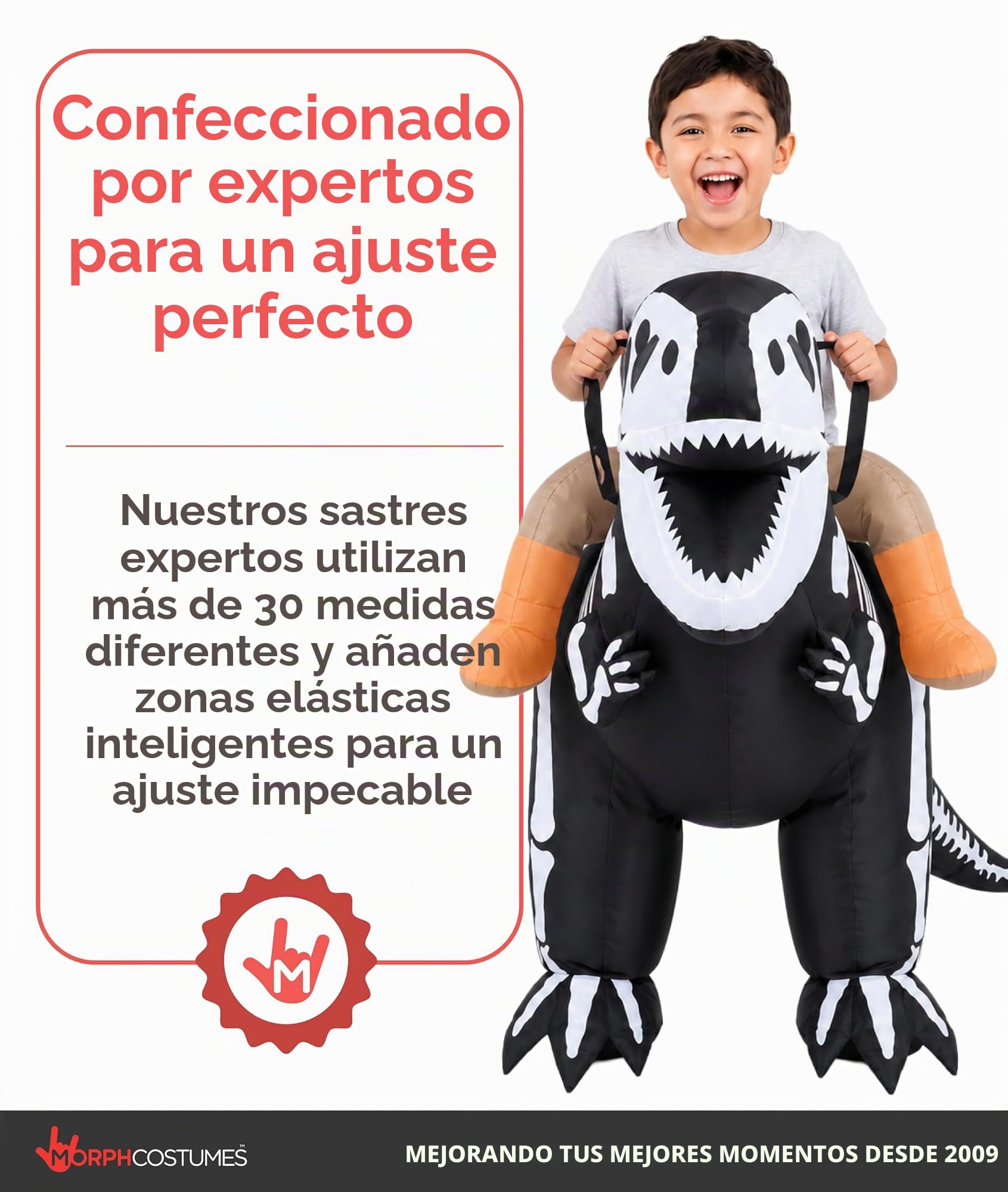 Morph Disfraz Dinosaurio Inflable Niño, Disfraz T-Rex Halloween Niño | Traje de Una Pieza para Montar, Esqueleto de T-Rex, Se Infla en Segundos, Perfecto para Halloween, Siempre un Éxito