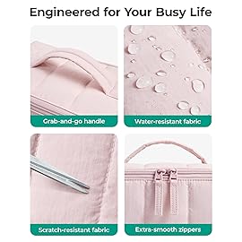 BAGSMART Travel Makeup Bag for Women, Portable Water-resistant Cosmetic Case, Puffy Padded Make Up Organizer Pouch, Open Flat Toiletry Bag for Toiletries, Brushes, Pink