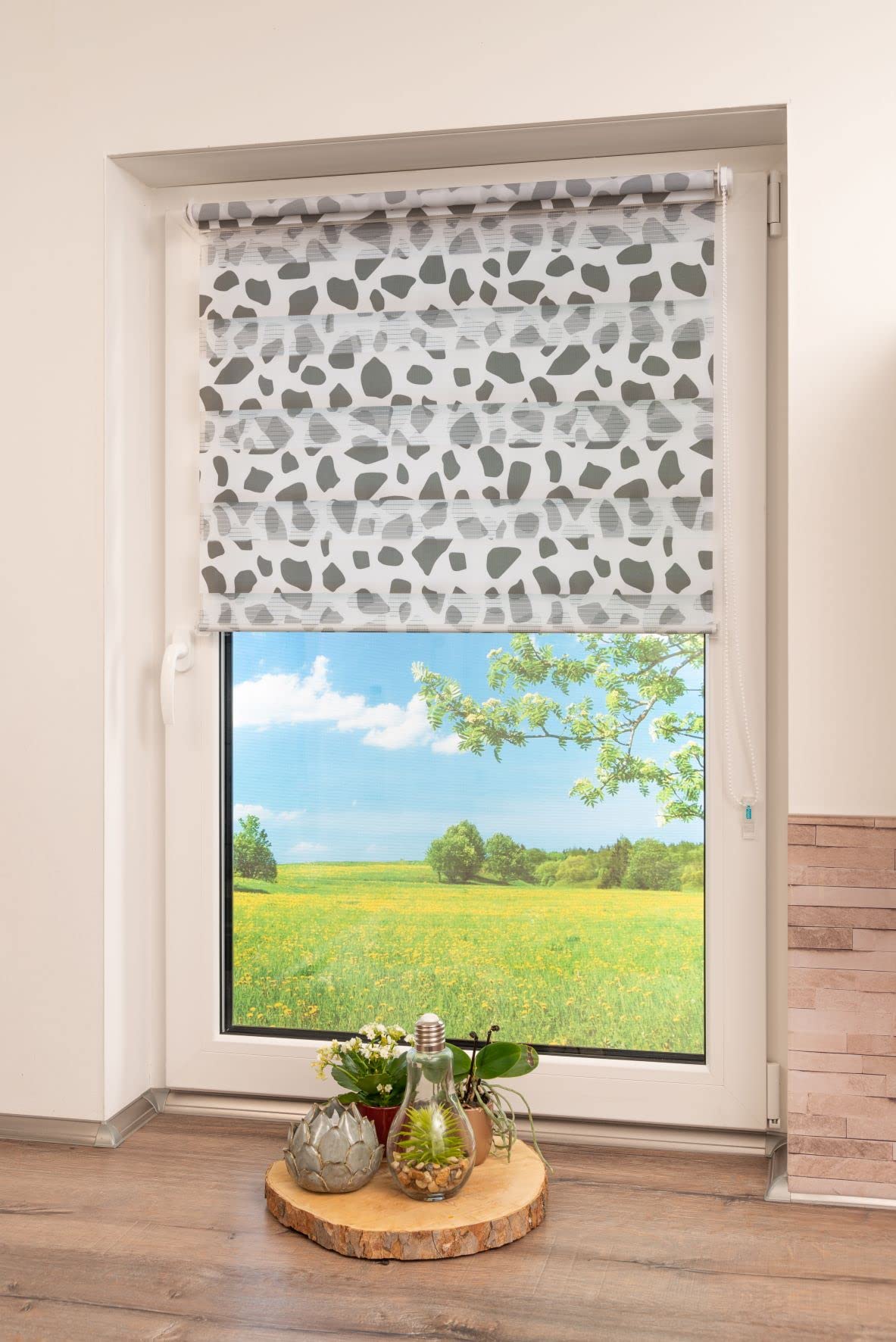 Khome K-Home Klemmfix Doppelrollo Madrid ohne Bohren Stein Grau Bedruckt 55 x 150 cm (B x L) – Bild 6
