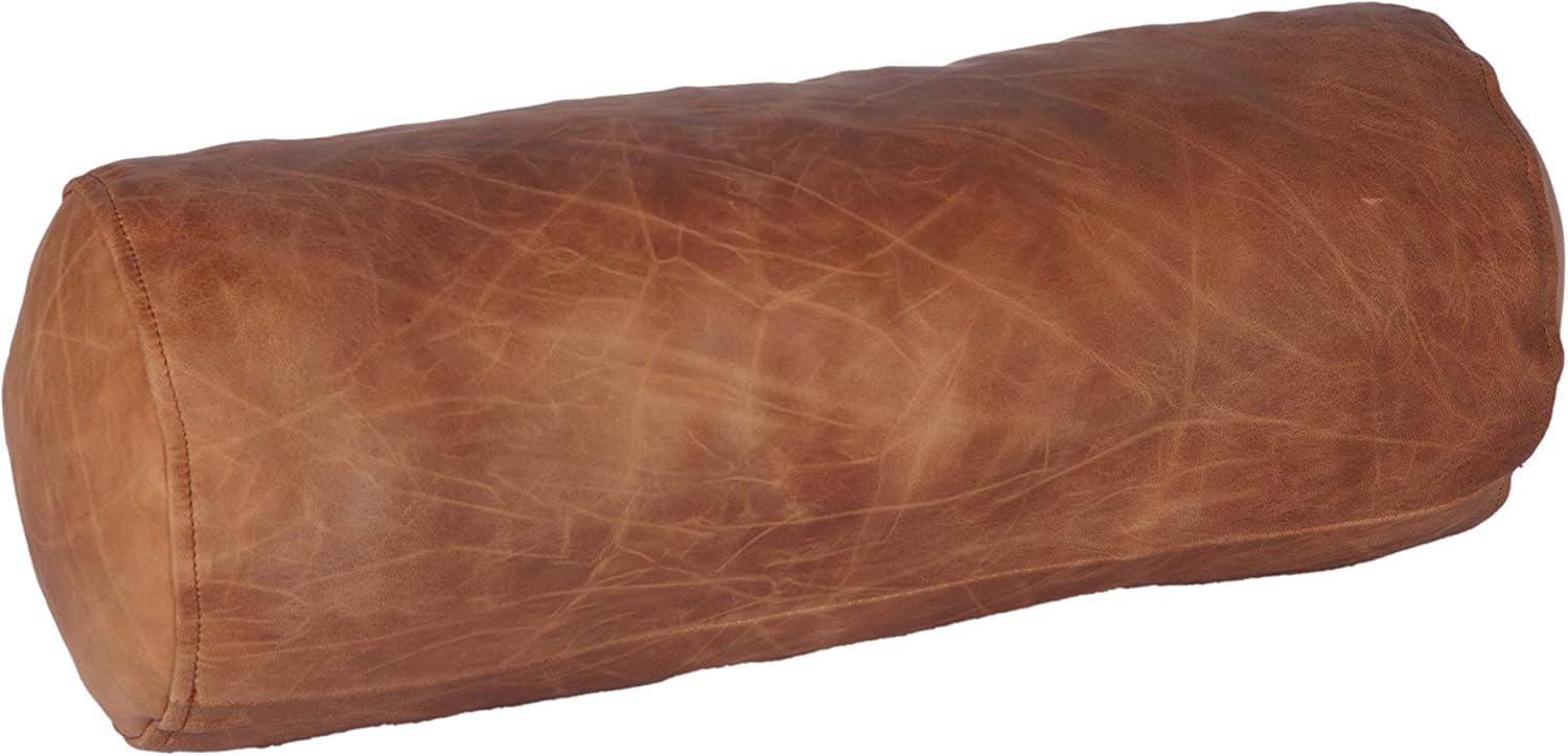 Neck Roll Pillow Cushion Cover, 18x6 Inch Full Moon Round Bolster Pillow Case, Cylinder Soft Lambskin Leather Pillowcase for Head, Spine & Neck Support During Sleep - Beige Artical Pack of 1