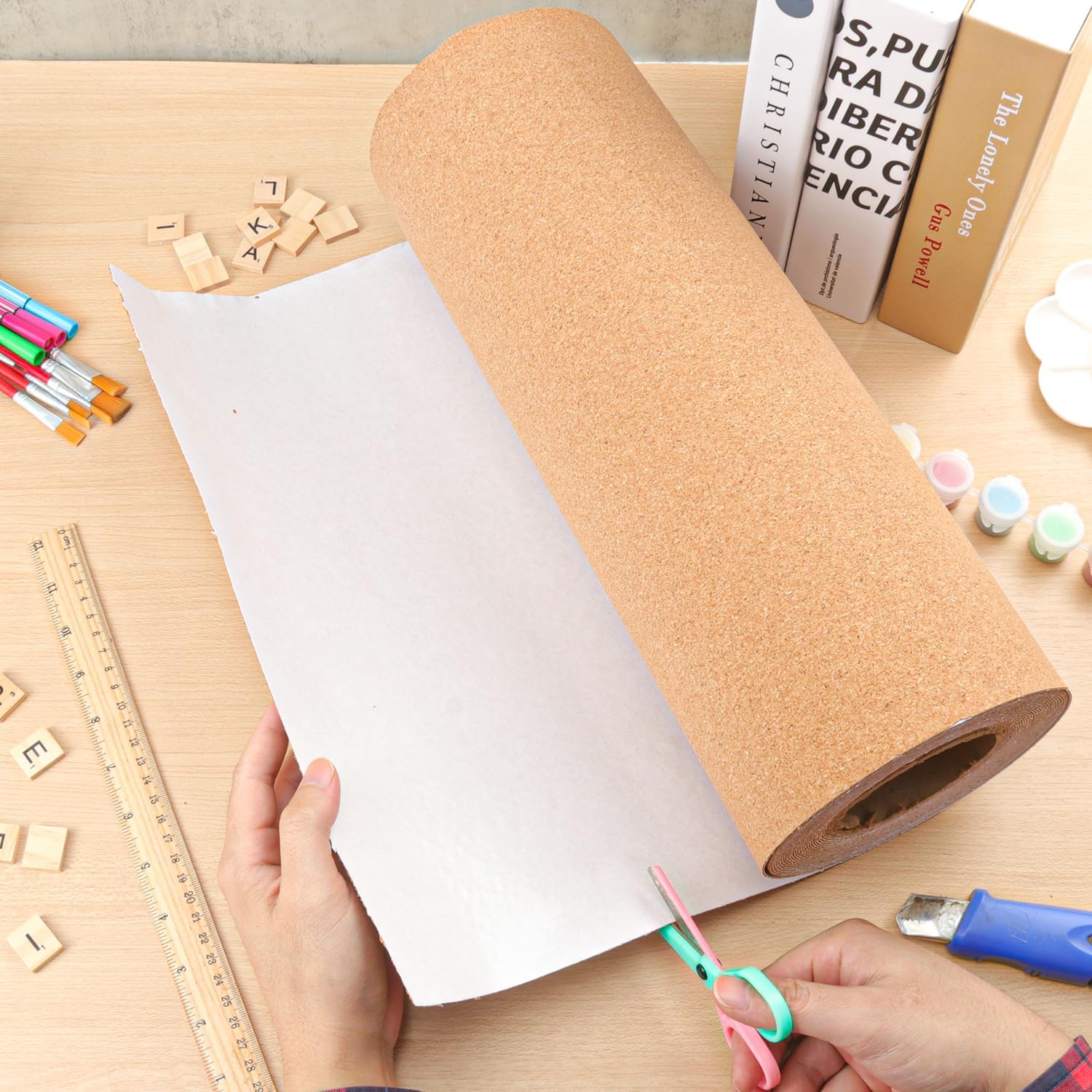 26 FT Length Self Adhesive Cork Roll, 16 Inch Width Self-Adhesive Cork Board Roll for Crafts, Home, and Office Decor, Easy to Use and Durable