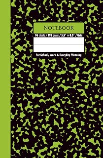 Black & Green Marble Hardcover Notebook – Grid, 192 Pages, 5.5" x 8.5", Premium Matte Finish: Perfect for math, science, engineering, design projects, journaling, and daily productivity