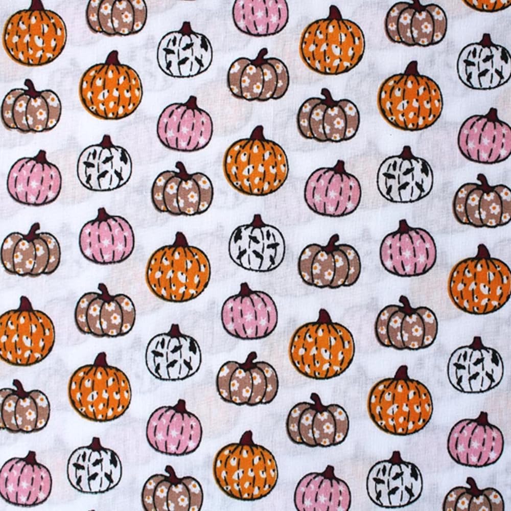 Oh Sew Crafty Limited White Polycotton Fabric Halloween Festive Pumpkins Patterned Spooky Autumn 112Cm Wide (Price Per Metre) (White)