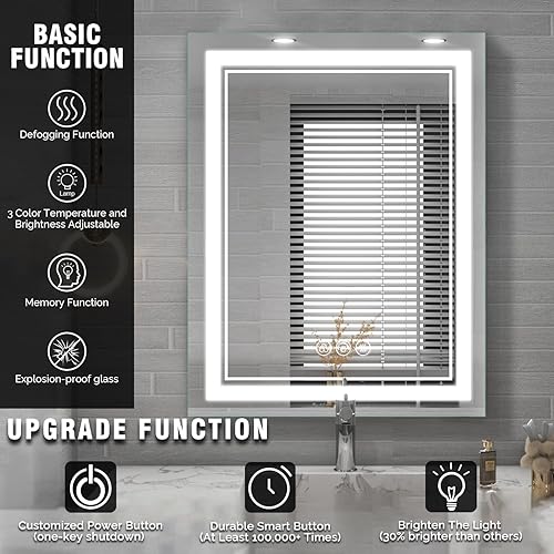 Miniatura 3 de LADEED Gabinete de medicina LED de 2023 con espejo, 20 x 26 pulgadas, luces de espejo de medicina iluminadas, puertos USB, salidas eléctricas,
