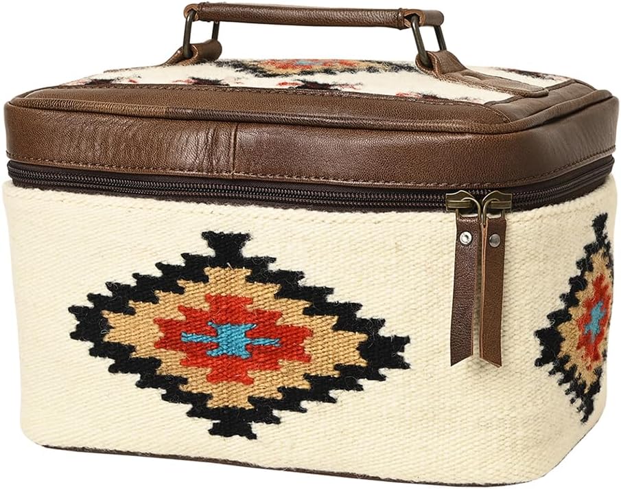 American Darling Western Jewelry Case – Hand-Woven Saddle Blanket with Genuine Leather Trim – Travel Organizer Box for Accessories