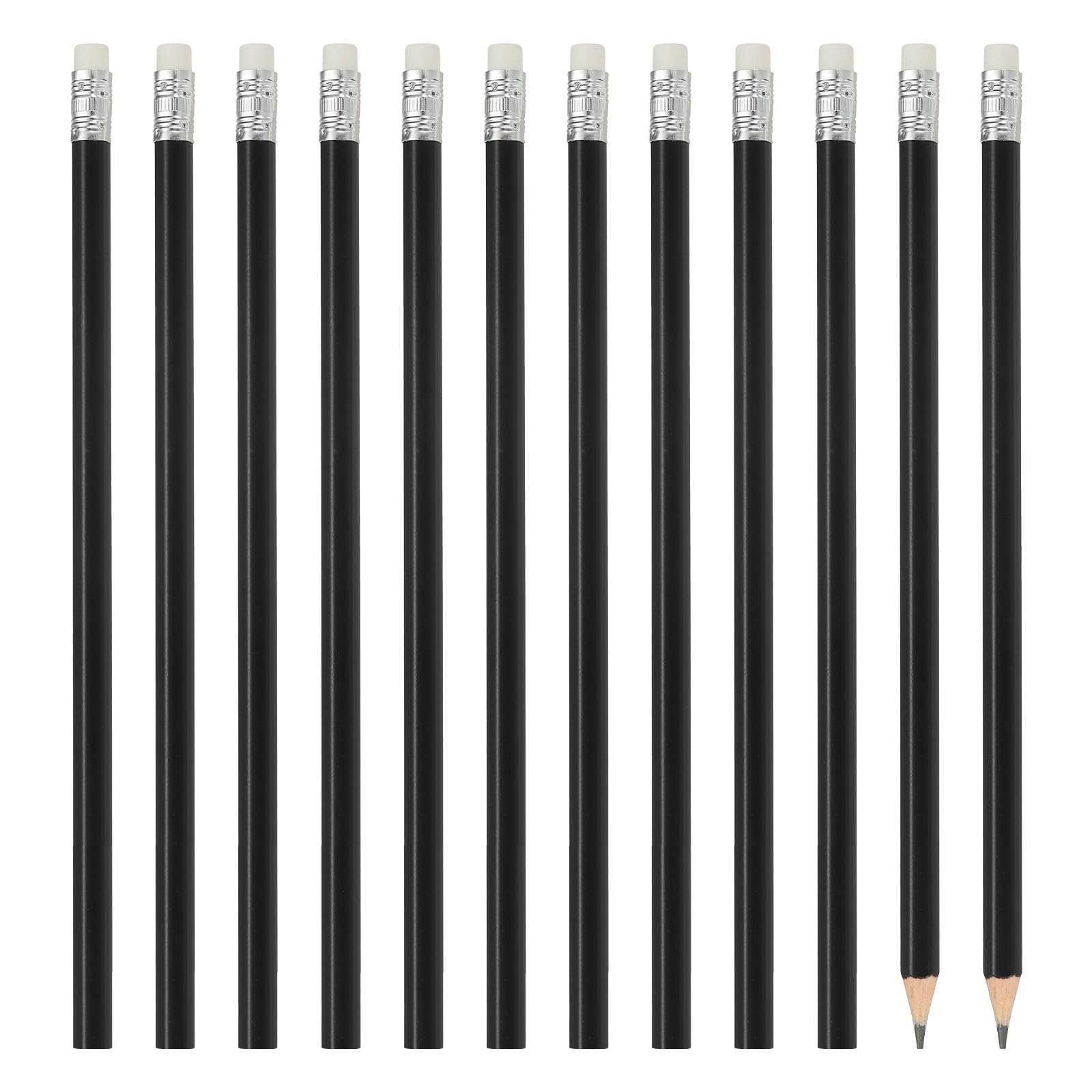 PATIKIL Hexagonal Wooden Pencils Bulk, 12 Pack HB Graphite Pencils with Eraser for Office Supplies, Engineering Marking Writing Art Drawing Supplies, Black