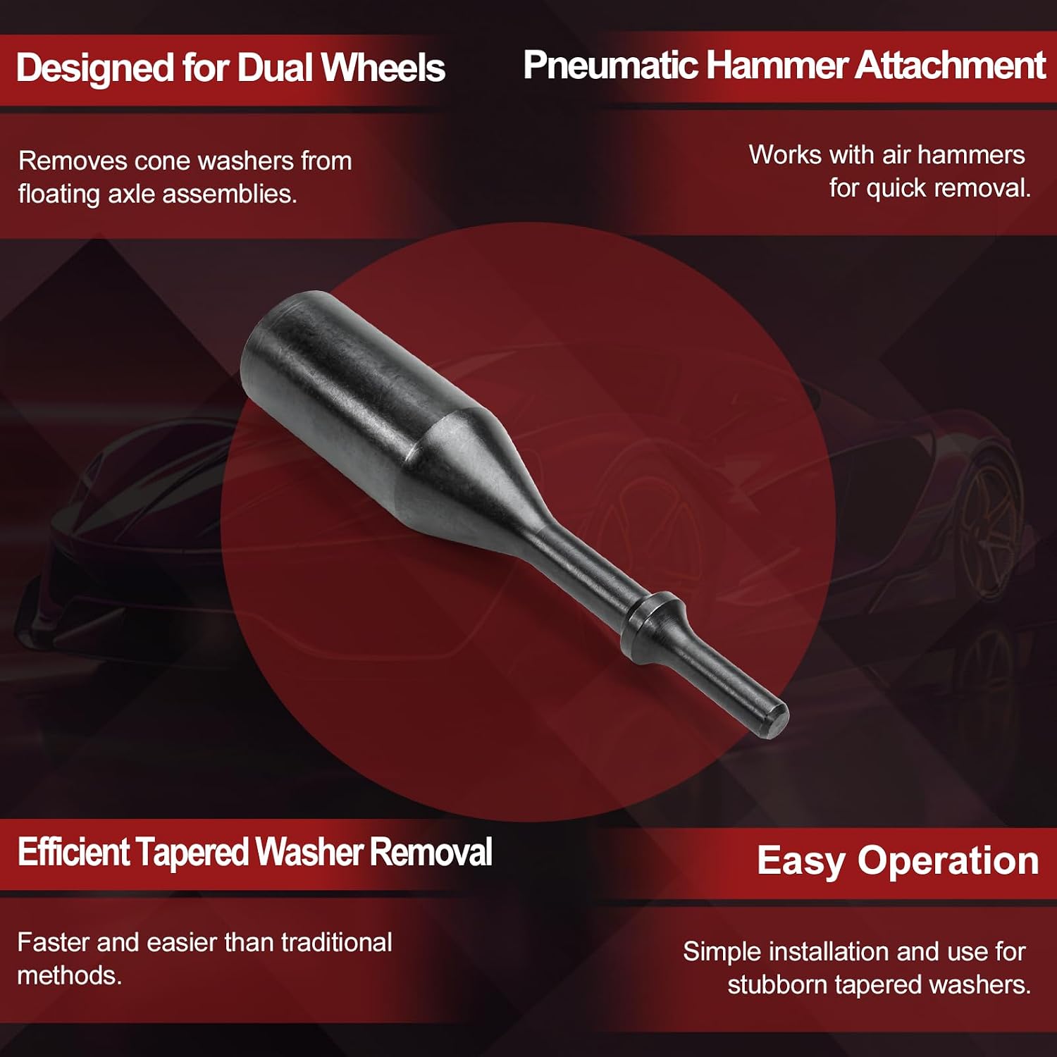 5098 Cone Washer Removal Tool Designed for Dual Rear Wheel Floating Axles, Pneumatic Air Hammer Adapter for Stuck Cone Washers