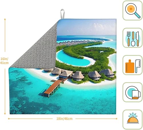 Miniatura 2 de YYHHAOFA Tapete de secado con diseño de paisaje de Maldivas para cocina absorbente de agua, antideslizante, con cordón para colgar 18 x 16 pulgadas