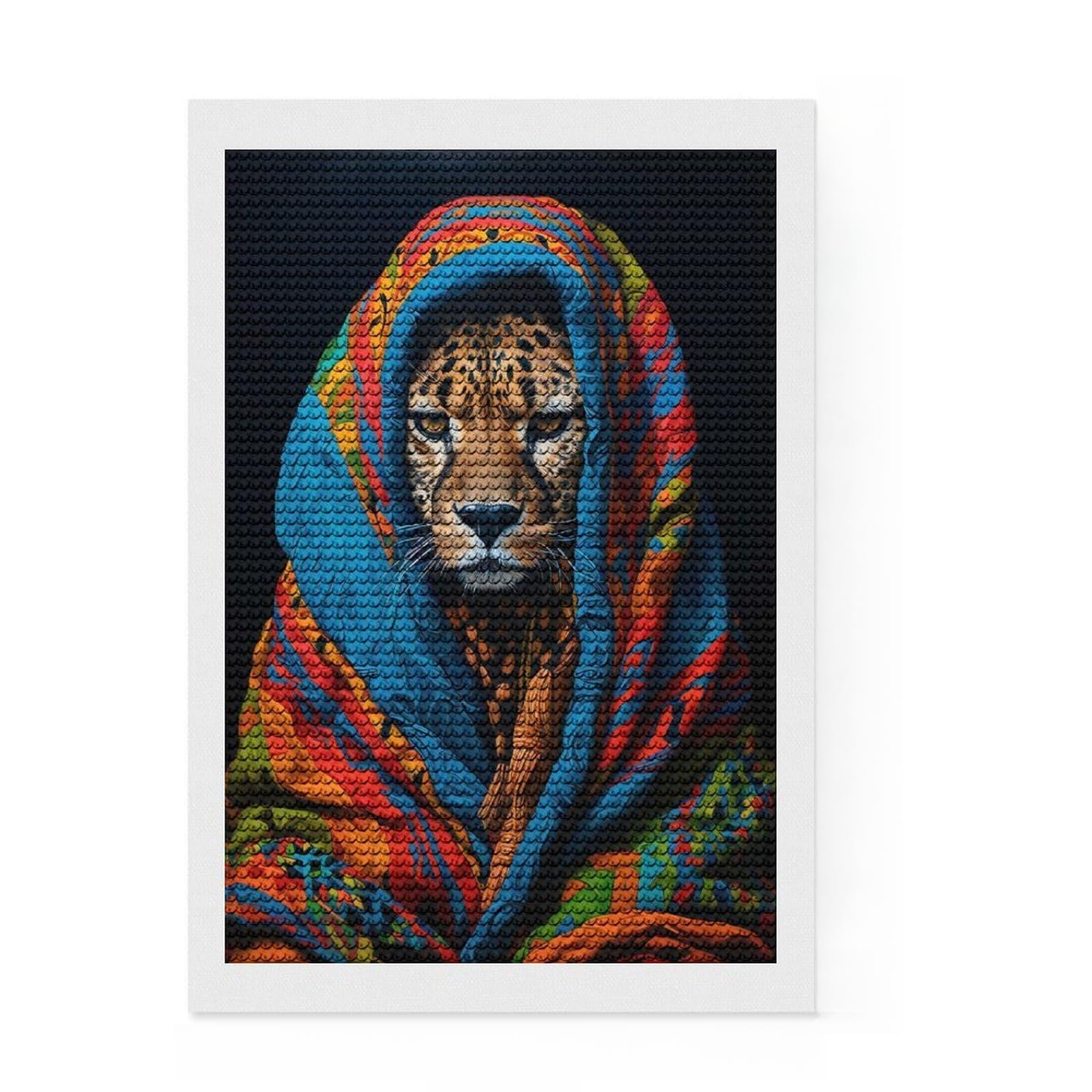 Junmoney Cozy Cheetah DIY Diamond Art Canvas Kit 8"x12", Full Kit Included, Easy to Follow Symbols, Modern Decor, Holiday Gift Idea