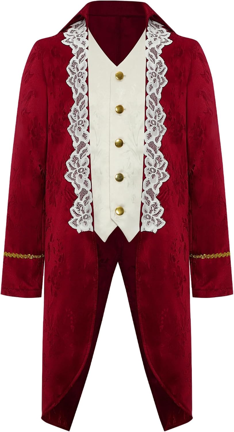 Sxiwei Boys Kids Medieval Renaissance Long Sleeve Embroidery Tailcoat 19th Century Victorian Steampunk Jacket