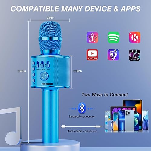 Miniatura 31 de BONAOK Micrófono de karaoke para niños, micrófono inalámbrico Bluetooth para cantar, regalo para niños, adultos, niñas, niños, juguetes de Navidad