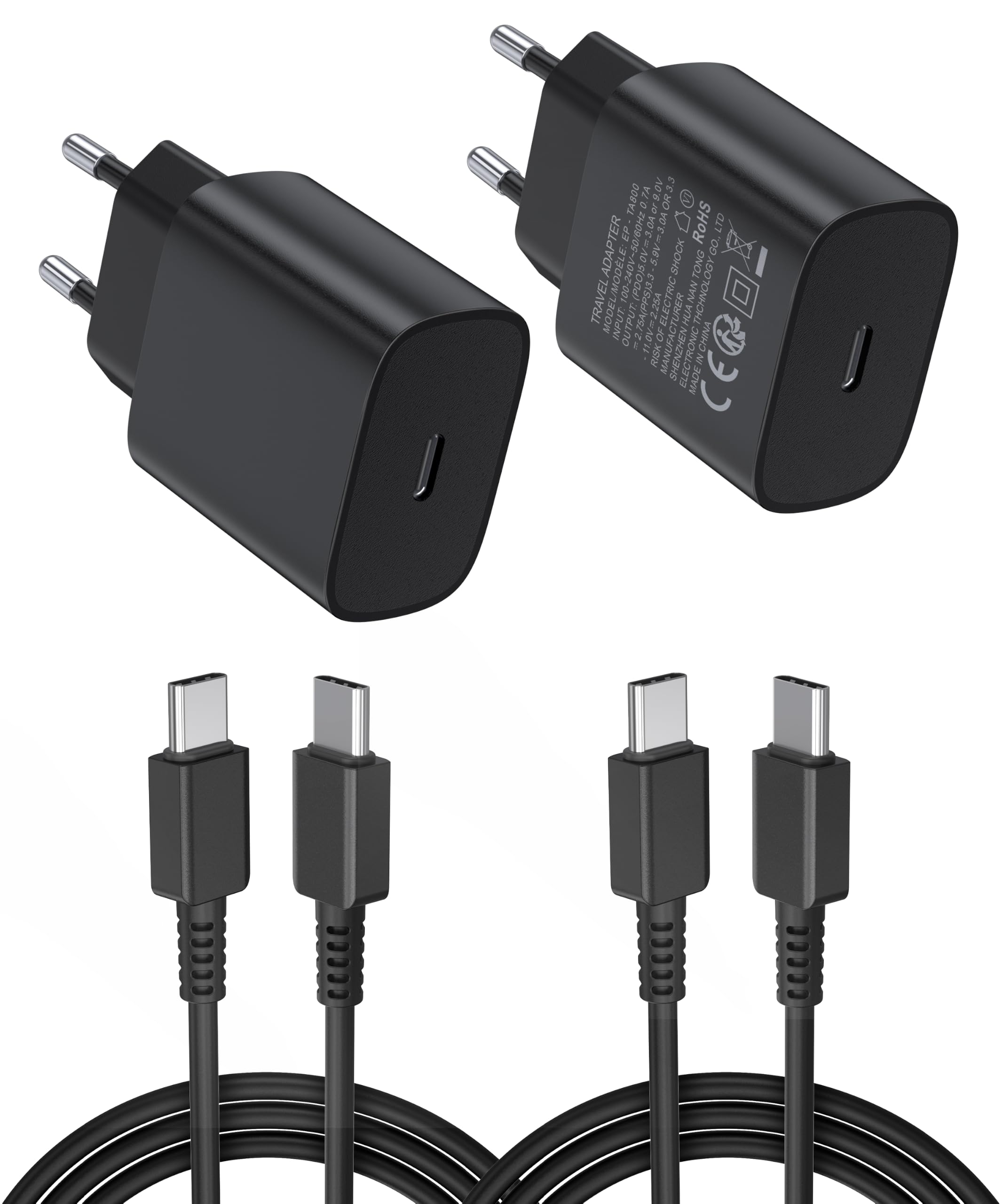 ANYKON 2er-Pack 25W Ladegerät USB C mit Schnellladekabel 1.8m, Schnellladegerät PD 3.0 Ladestecker für Samsung Galaxy S26/S25/S24/S23/S22/S21 Ultra, für iPhone 17/16/15 Pro Max