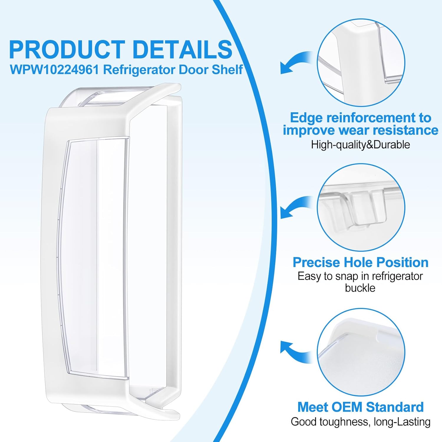 YEECHUN Upgraded WPW10224961 Refrigerator Door Bin Shelf Replacement, Compatible with Kenmore Whirlpool Refrigerator Door Shelf W10224961, AP6017170, WRX735SDBM, WRF555SDH Fridge Shelves Bin Parts