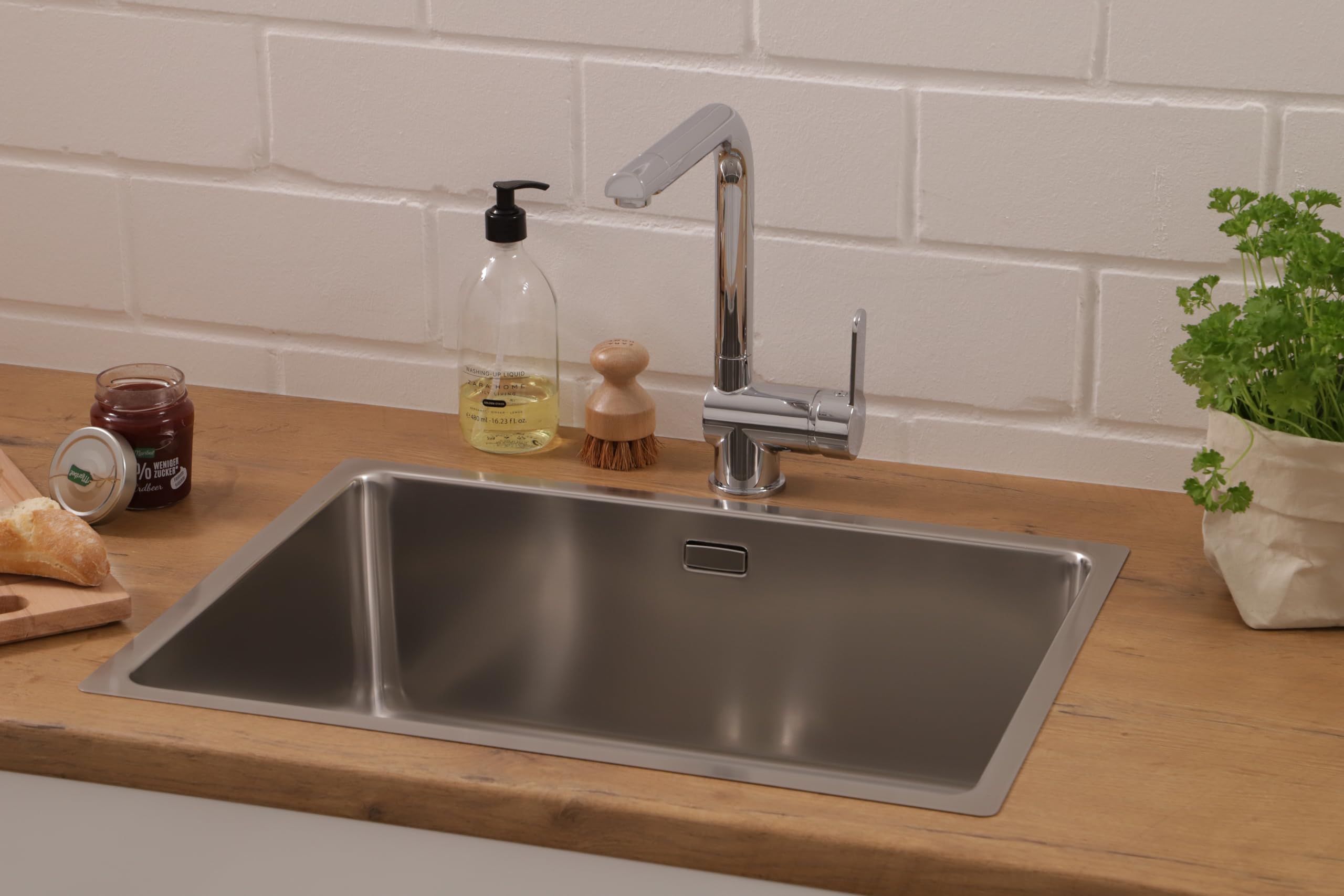 Respekta Detroit Lavello in acciaio inox/Lavello da incasso a 1 vasca da 59 x 43,5 cm/Lavello in acciaio inox adatto a basi da 60 cm di larghezza