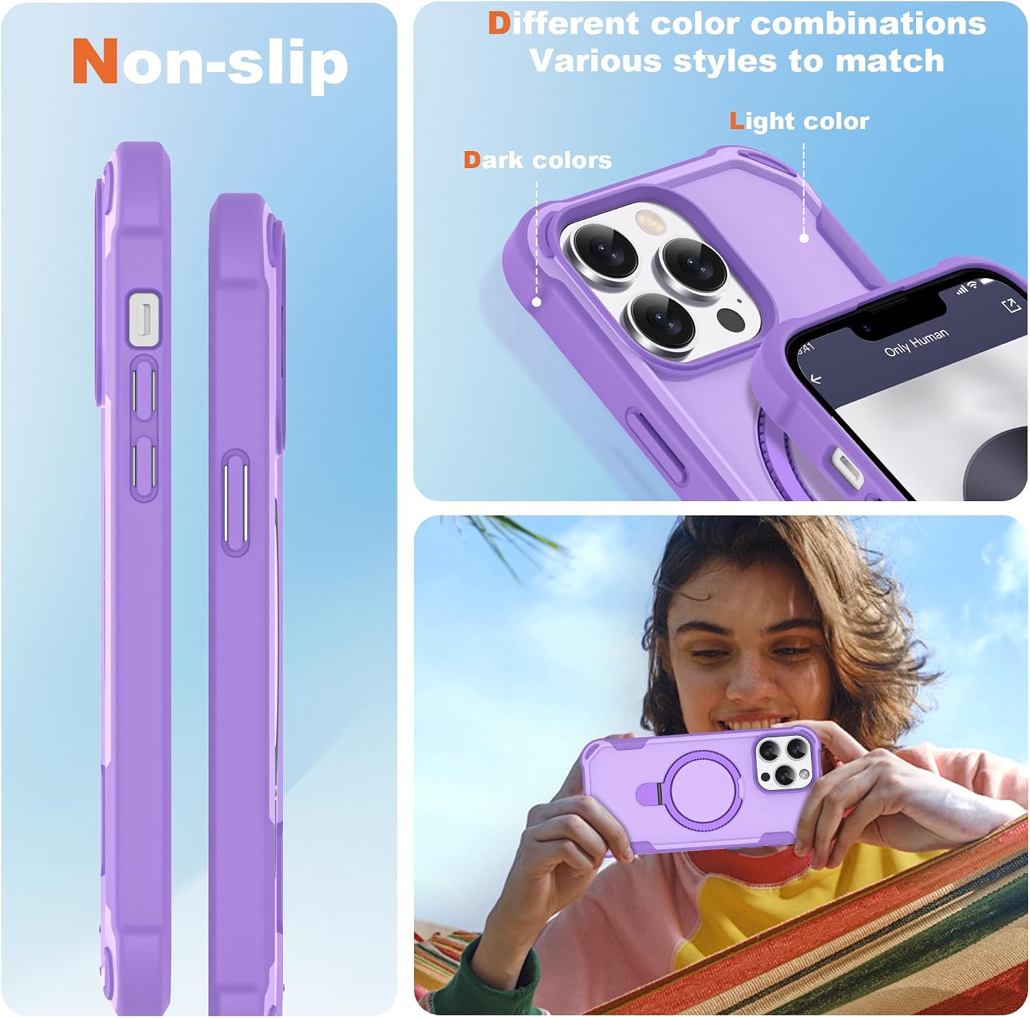 Compatible with iPhone 12 Pro Max & 13 Pro Max Case 6.7'' with Magnetic Ring Stand [Military Drop Protection][Compatible with MagSafe] Shockproof Phone Case for Men Wowen,Purple