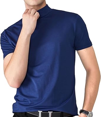 Mens Turtleneck Short Sleeve Summer T-Shirts Comfort Slim Fit Outdoor Tees Casual Solid Stylish Basic Tops