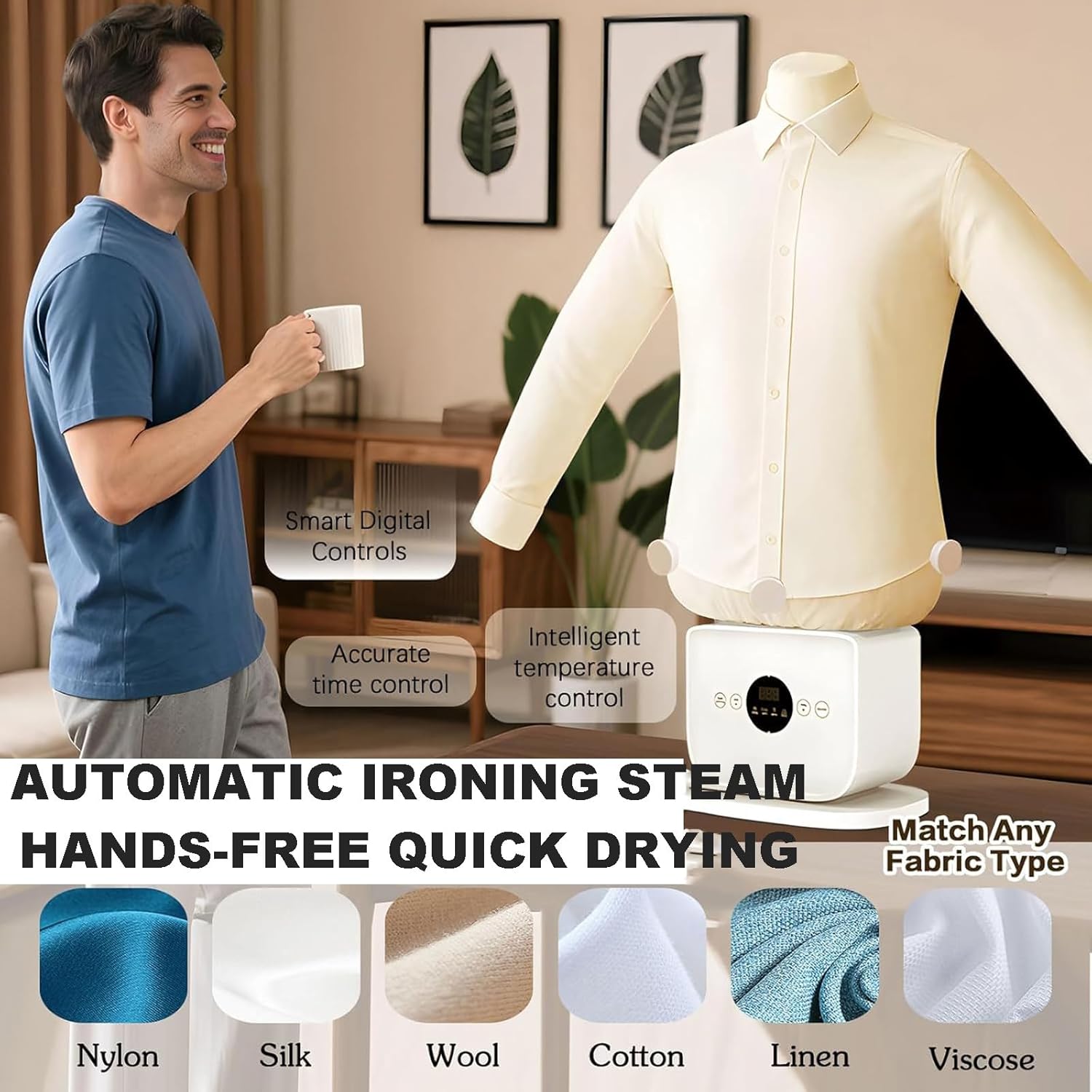 Automatic Hot Air Dryer & Iron, Clothes Dryer and Hands Wrinkle Remover, 360° Without Blind Spots Drying/Ironing Machine, for Shirts & Pants