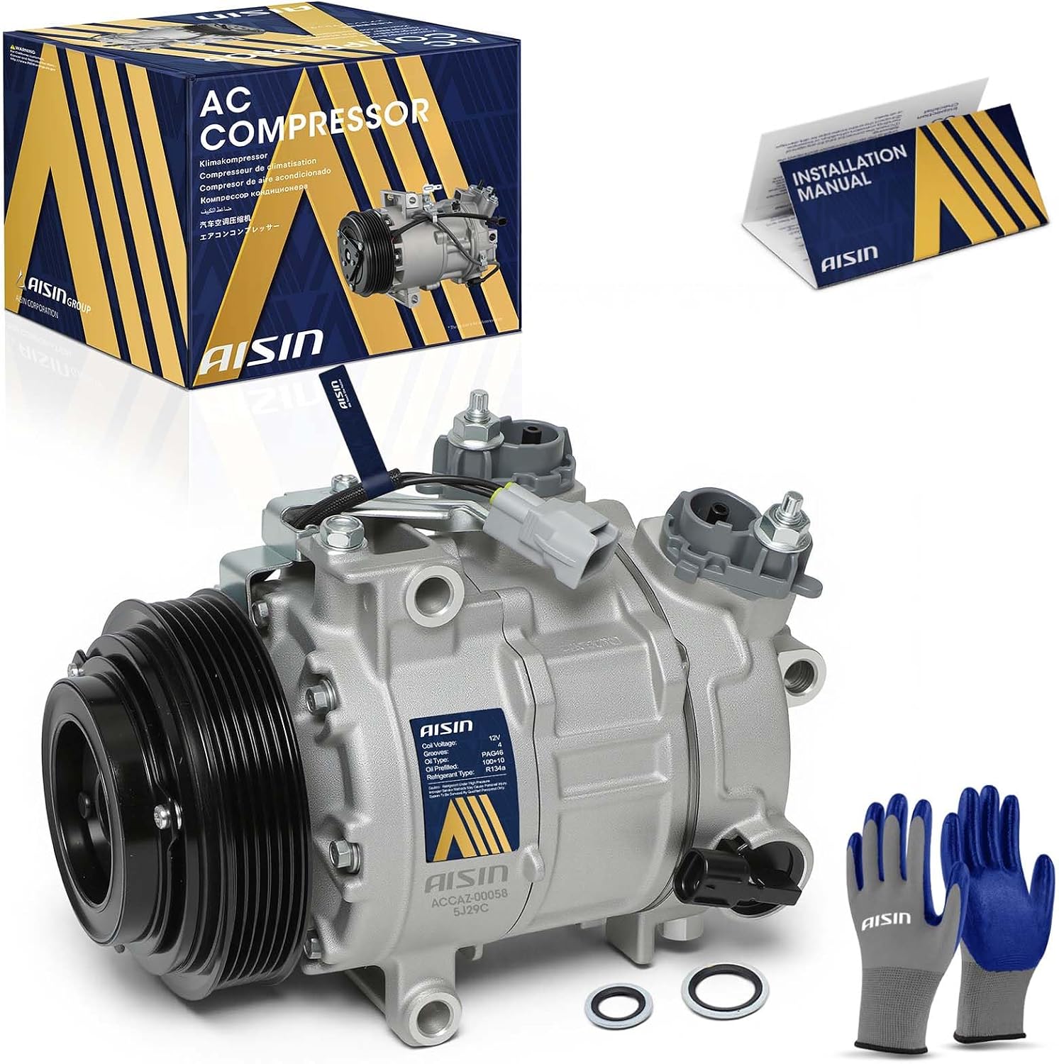AISIN Air Conditioner Compressor ACCAZ-00058 with 6-Groove Pulley and Clutch