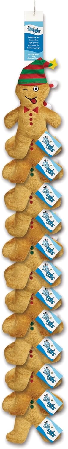 Grriggles 12 Piece Gingerbread Emoji Men Plush Dog Toy Clip Strip