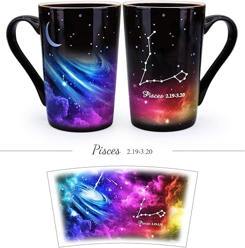 Miniatura 2 de Taza de constelación cambiante de calor de Piscis de 12 onzas, taza de café de Piscis con grabado del horóscopo, taza de cerámica que cambia de