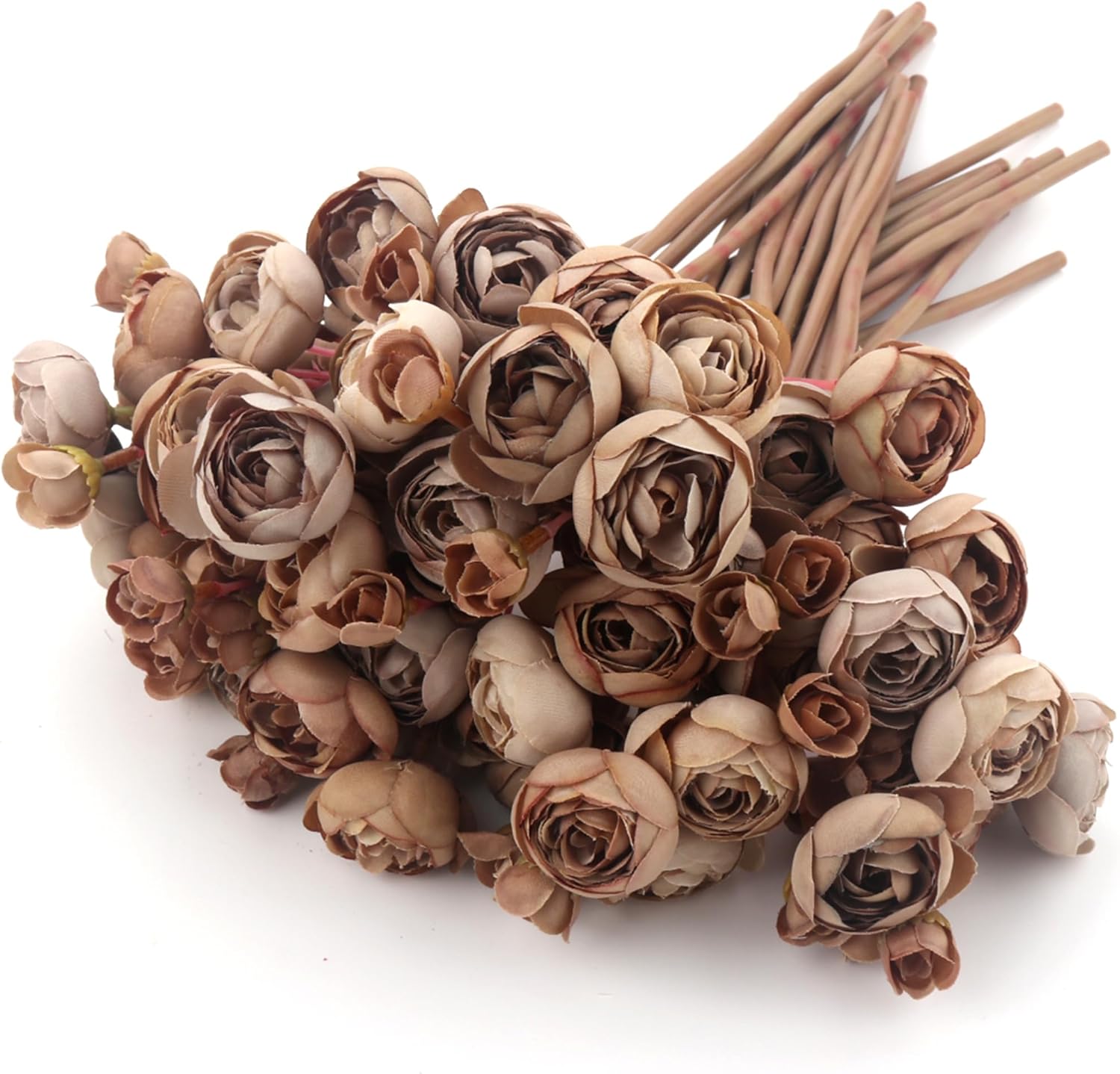 24 Stems Artificial Ranunculus Flowers - 96 Bloom Faux Silk Ranunculus Bouquet for Wedding Decorations, Home Décor, Holiday Arrangements & Large Event Centerpieces (Coffee)