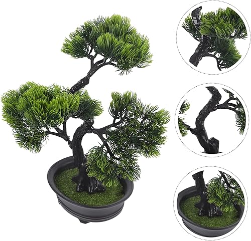 Miniatura 9 de HOMSFOU Planta artificial en maceta, plantas artificiales decorativas para interiores y exteriores, decoración japonesa, planta artificial, bonsái,