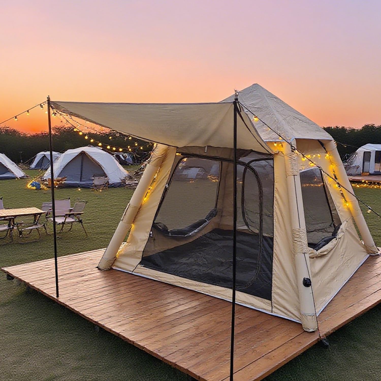 Tenda gonfiabile da campeggio per 4 persone, tenda gonfiabile per esterni con borsa da trasporto, tenda familiare per 4 stagioni, tenda ad aria con pompa, impermeabile e antivento, per campeggio e