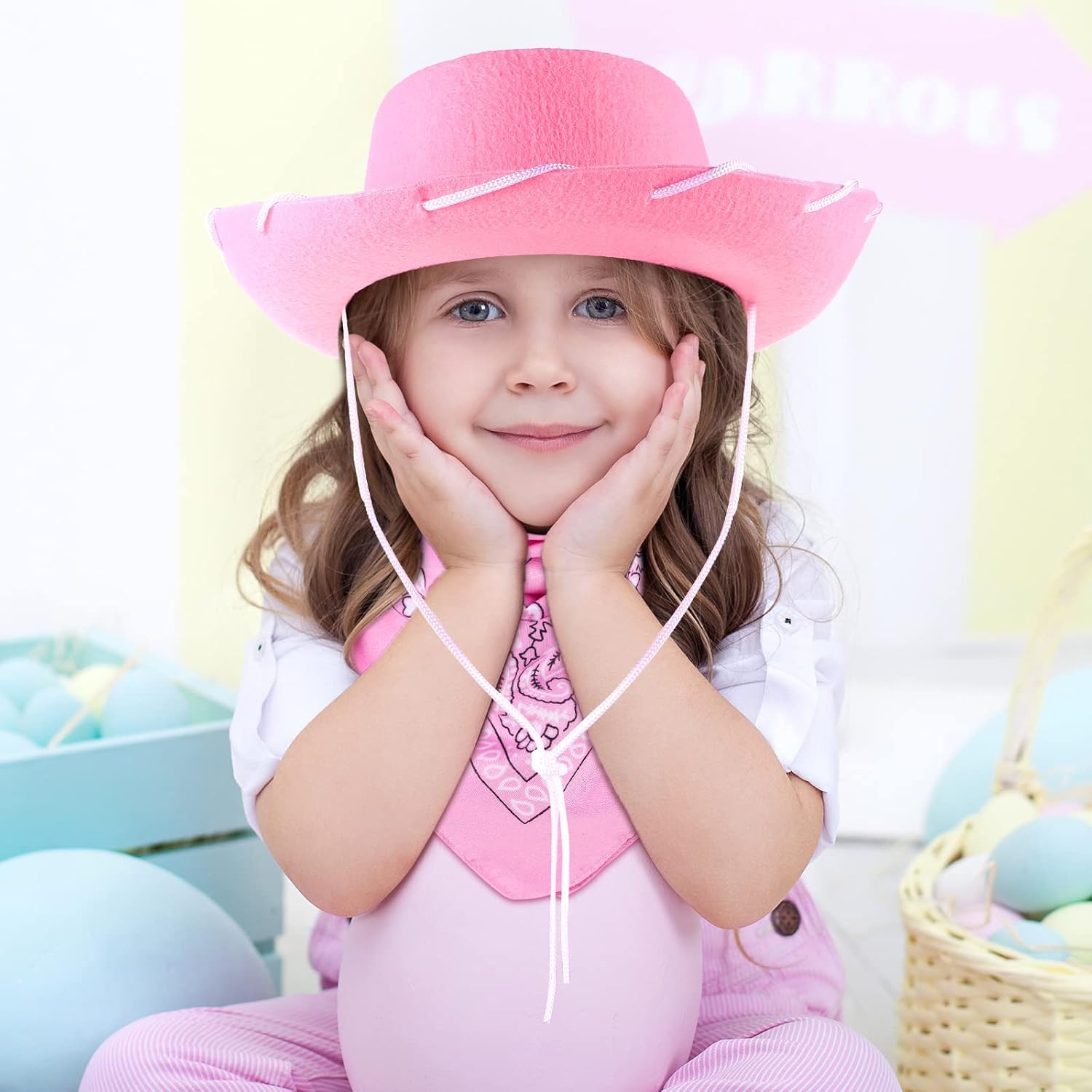 24 Pieces Cowboy Hats and Bandanas for Kids Western Cowboy Costume Hat Accessories for Toddler Child Western Theme Birthday Party Supplies Halloween Costume Dress(Pink) - Image 6